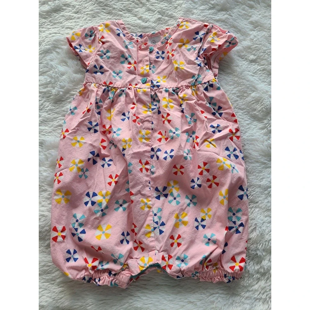 Hanna Andersson Pink Floral Cotton Bubble Romper Size 75 47711 GW